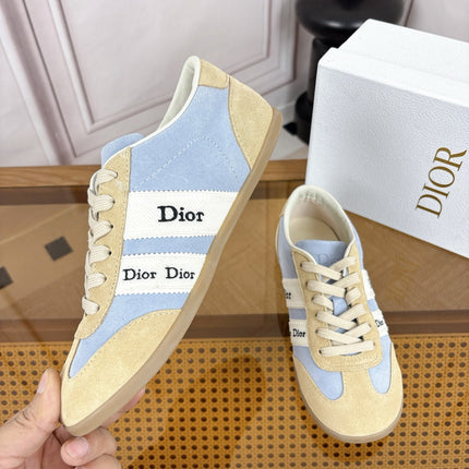 DIOR 26S SNEAKERS IN LIGHT BROWN & LIGHT BLUE SUEDE AND WHITE CANVAS