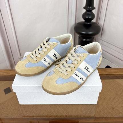 DIOR 26S SNEAKERS IN LIGHT BROWN & LIGHT BLUE SUEDE AND WHITE CANVAS