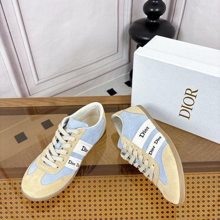 DIOR 26S SNEAKERS IN LIGHT BROWN & LIGHT BLUE SUEDE AND WHITE CANVAS