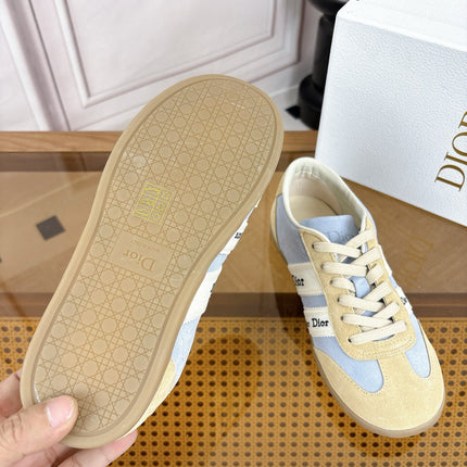 DIOR 26S SNEAKERS IN LIGHT BROWN & LIGHT BLUE SUEDE AND WHITE CANVAS