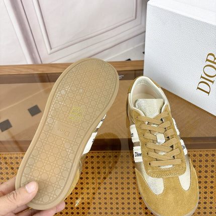 DIOR 26S SNEAKERS IN OLIVE BROWN SUEDE AND SILVER METALLIC CALFSKIN