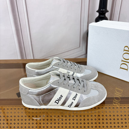 DIOR 26S SNEAKERS IN LIGHT GREY SUEDE AND SILVER METALLIC CALFSKIN