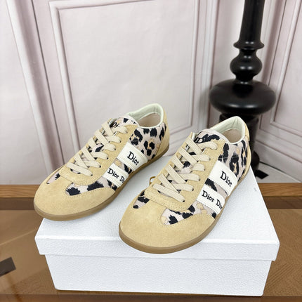 DIOR 26S SNEAKERS IN BEIGE SUEDE AND LEOPARD PRINT CANVAS