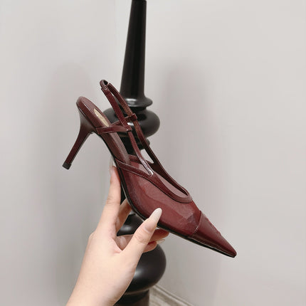 YSL 26S SLINGBACK PUMPS 75 MM IN DARK RED CALFSKIN & MESH
