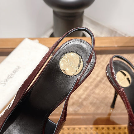 YSL 26S SLINGBACK PUMPS 105 MM IN DARK RED PATENT CALFSKIN