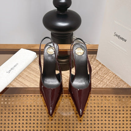 YSL 26S SLINGBACK PUMPS 105 MM IN DARK RED PATENT CALFSKIN