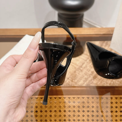 YSL 26S SLINGBACK PUMPS 105 MM IN BLACK PATENT CALFSKIN