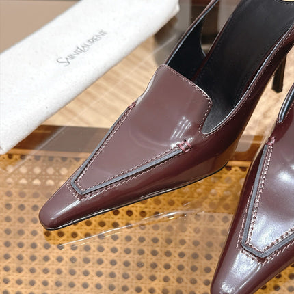 YSL 26S POINTED-TOE SLINGBACK 105 MM IN DARK BROWN SHINY CALFSKIN