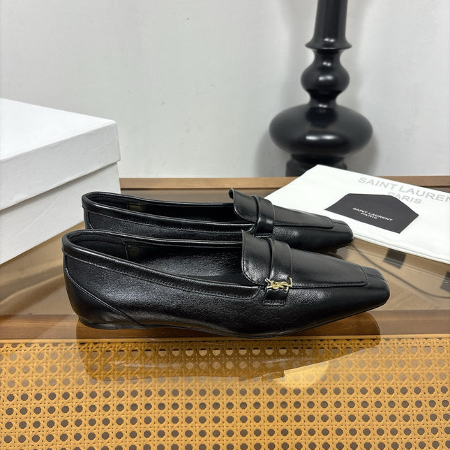YSL 26S SQUARE-TOE LOAFERS IN BLACK SHINY CALFSKIN