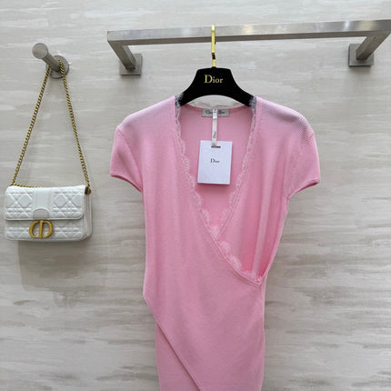 DIOR 26S CROSSOVER LACE-TRIM TOP 1202