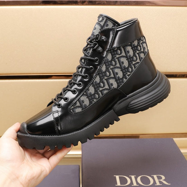 CD COMBAT ANKLE BOOT BLACK AND BEIGE POLISHED CALFSKIN
