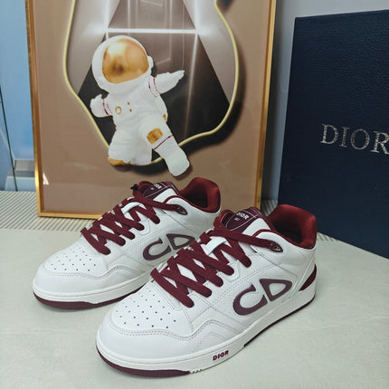 DIOR 26S LOW-TOP SNEAKER IN WHITE AND DARK RED CALFSKIN