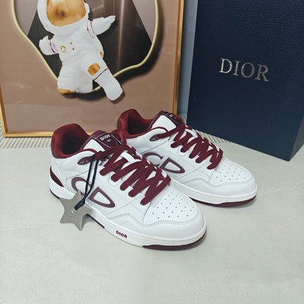 DIOR 26S LOW-TOP SNEAKER IN WHITE AND DARK RED CALFSKIN