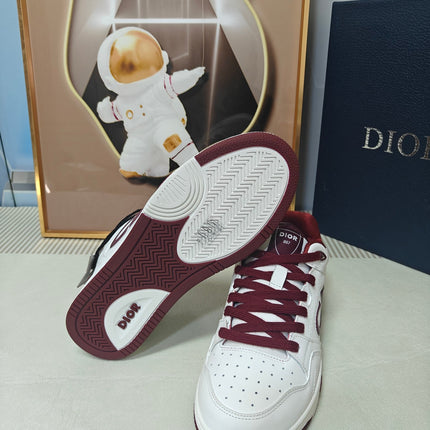 DIOR 26S LOW-TOP SNEAKER IN WHITE AND DARK RED CALFSKIN