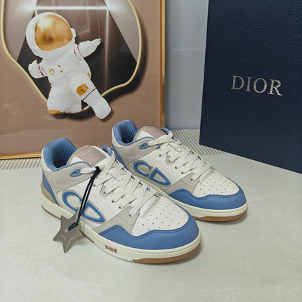 DIOR 26S LOW-TOP SNEAKER IN WHITE AND LIGHT BLUE CALFSKIN