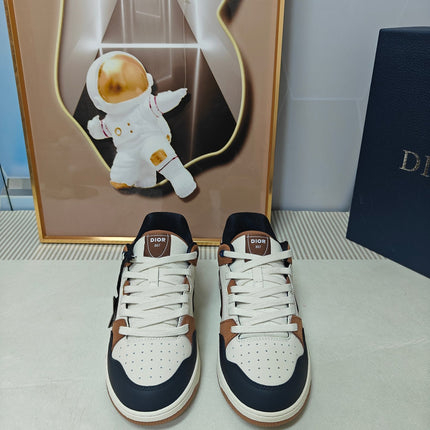 DIOR 26S LOW-TOP SNEAKER IN WHITE & BROWN AND BLACK CALFSKIN