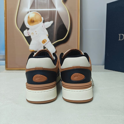 DIOR 26S LOW-TOP SNEAKER IN WHITE & BROWN AND BLACK CALFSKIN