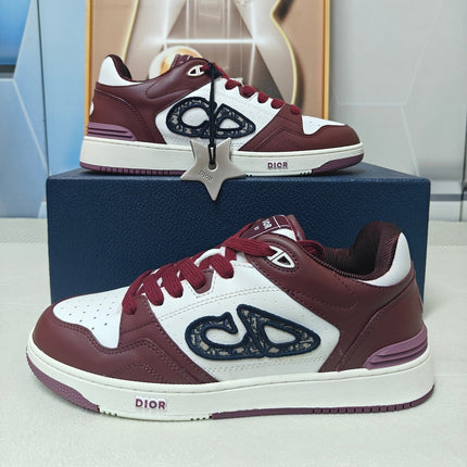 DIOR 26S LOW-TOP SNEAKER IN WHITE AND BURGUNDY RED CALFSKIN