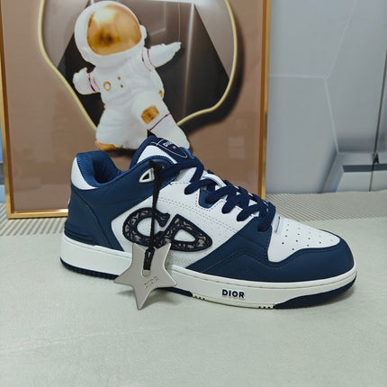 DIOR 26S LOW-TOP SNEAKER IN WHITE AND NAVY BLUE CALFSKIN