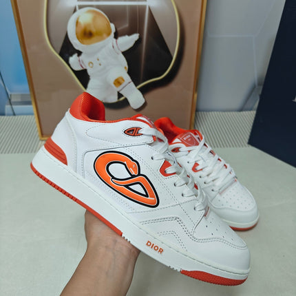DIOR 26S LOW-TOP SNEAKER IN WHITE AND ORANGE CALFSKIN