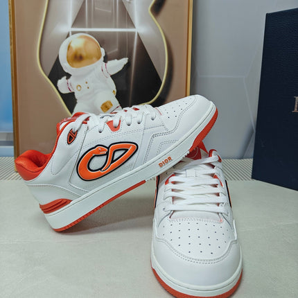 DIOR 26S LOW-TOP SNEAKER IN WHITE AND ORANGE CALFSKIN