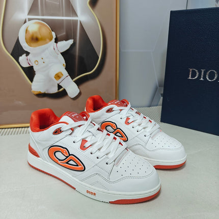 DIOR 26S LOW-TOP SNEAKER IN WHITE AND ORANGE CALFSKIN