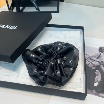 CHANEL 26S BOW SCRUNCHIE IN BLACK SILK 512117