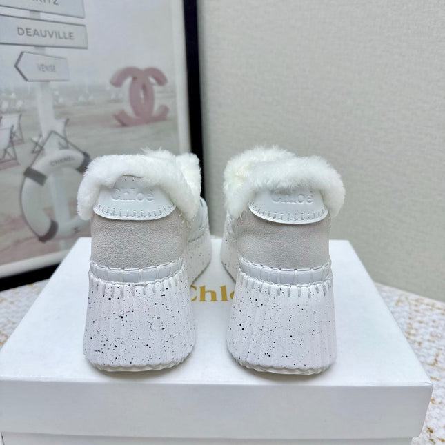 CHLOÉ 26S WEDGE SOLE SNEAKERS IN WHITE CALFSKIN