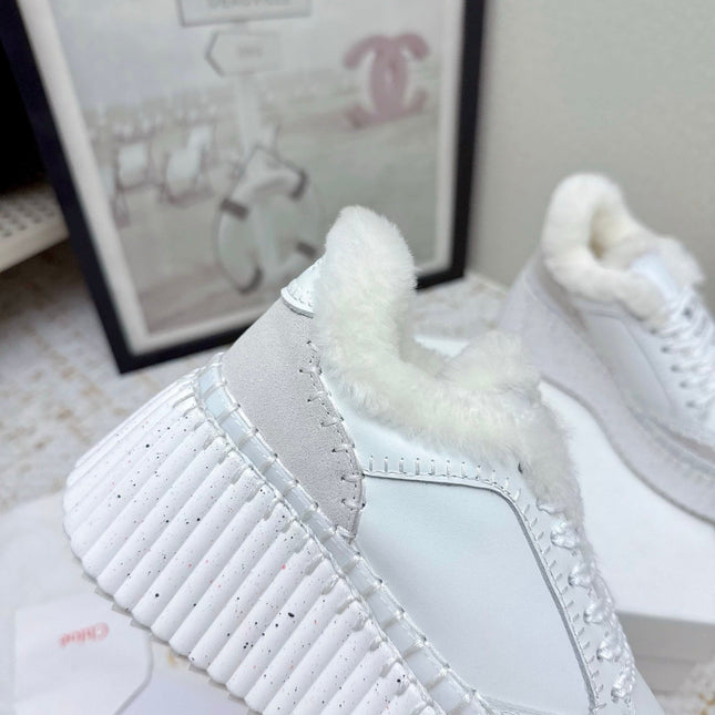 CHLOÉ 26S WEDGE SOLE SNEAKERS IN WHITE CALFSKIN