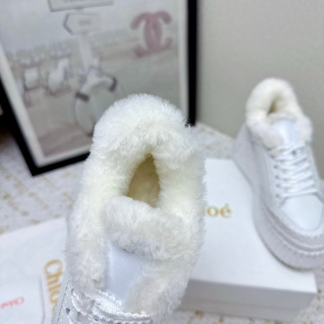 CHLOÉ 26S WEDGE SOLE SNEAKERS IN WHITE CALFSKIN