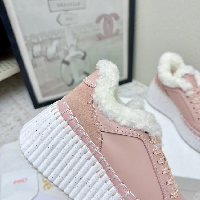 CHLOÉ 26S WEDGE SOLE SNEAKERS IN LIGHT PINK CALFSKIN