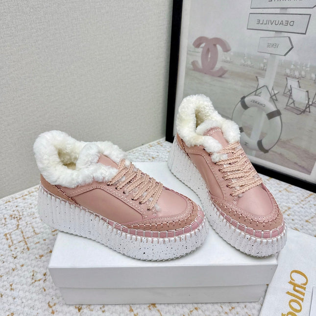 CHLOÉ 26S WEDGE SOLE SNEAKERS IN LIGHT PINK CALFSKIN