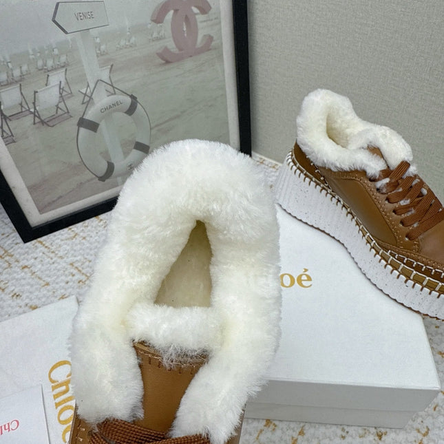 CHLOÉ 26S WEDGE SOLE SNEAKERS IN BROWN CALFSKIN