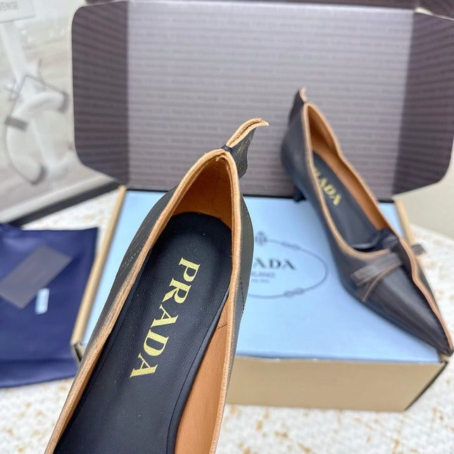 PRADA 26S ANTIQUED LEATHER PUMPS 55MM IN BLACK CALFSKIN