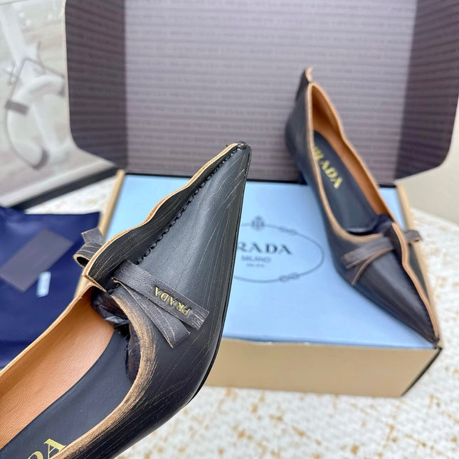 PRADA 26S ANTIQUED LEATHER PUMPS 55MM IN BLACK CALFSKIN