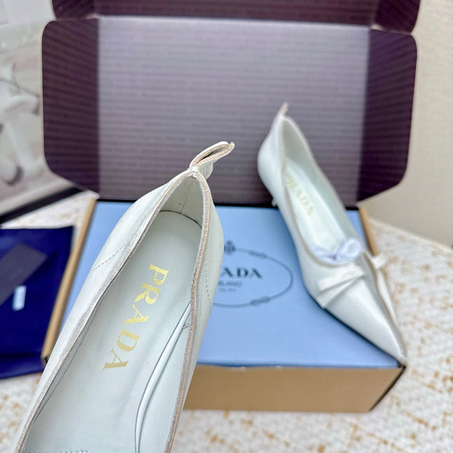 PRADA 26S ANTIQUED LEATHER PUMPS 55MM IN CREAM WHITE CALFSKIN