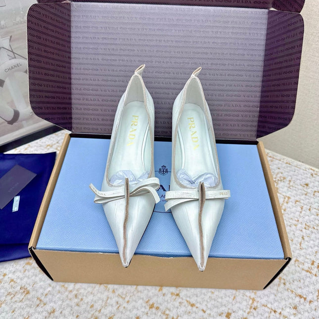 PRADA 26S ANTIQUED LEATHER PUMPS 55MM IN CREAM WHITE CALFSKIN