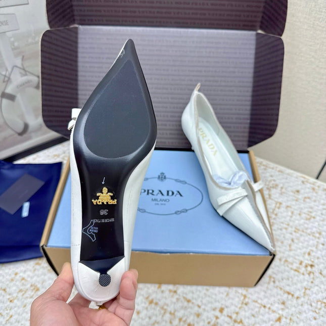 PRADA 26S ANTIQUED LEATHER PUMPS 55MM IN CREAM WHITE CALFSKIN