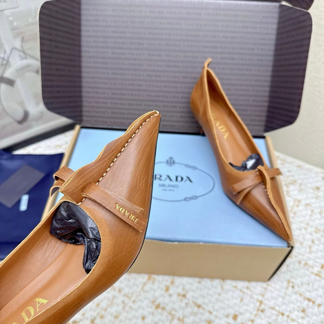 PRADA 26S ANTIQUED LEATHER PUMPS 55MM IN TAN BROWN CALFSKIN