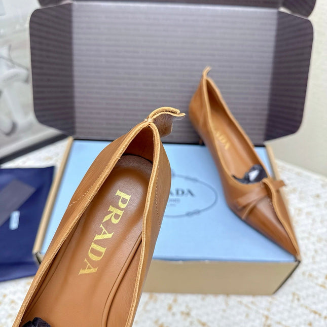 PRADA 26S ANTIQUED LEATHER PUMPS 55MM IN TAN BROWN CALFSKIN