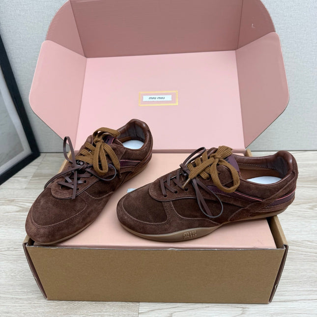 MIUMIU 26S SNEAKERS IN DARK BROWN SUEDE STYLE 11