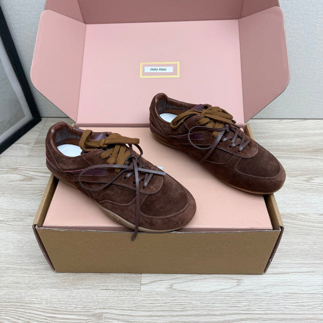 MIUMIU 26S SNEAKERS IN DARK BROWN SUEDE STYLE 11