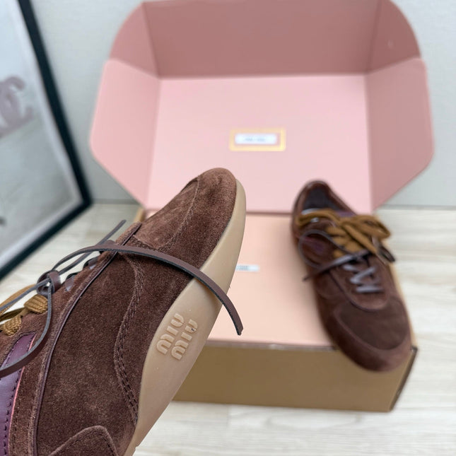 MIUMIU 26S SNEAKERS IN DARK BROWN SUEDE STYLE 11