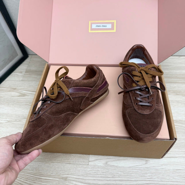 MIUMIU 26S SNEAKERS IN DARK BROWN SUEDE STYLE 11