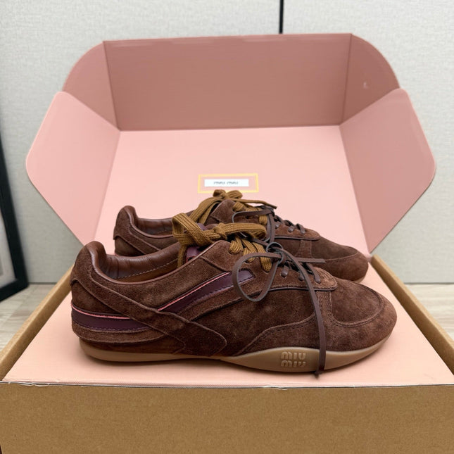 MIUMIU 26S SNEAKERS IN DARK BROWN SUEDE STYLE 11