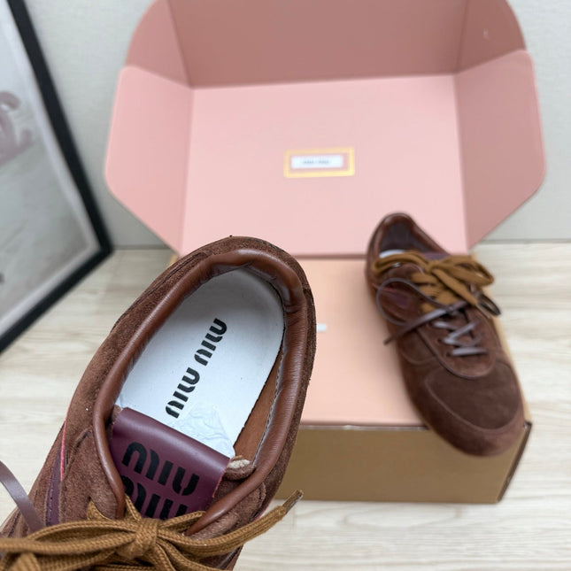 MIUMIU 26S SNEAKERS IN DARK BROWN SUEDE STYLE 11
