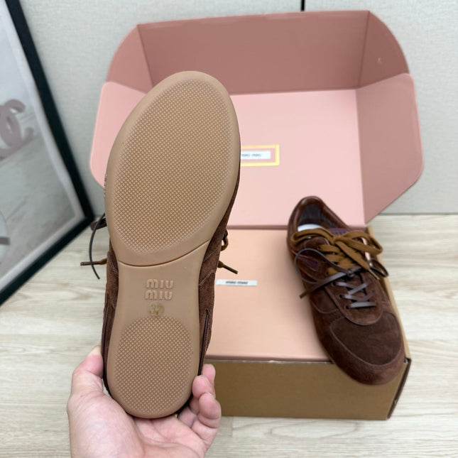 MIUMIU 26S SNEAKERS IN DARK BROWN SUEDE STYLE 11