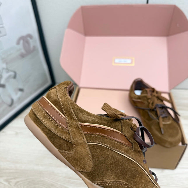 MIUMIU 26S SNEAKERS IN BROWN SUEDE STYLE 10