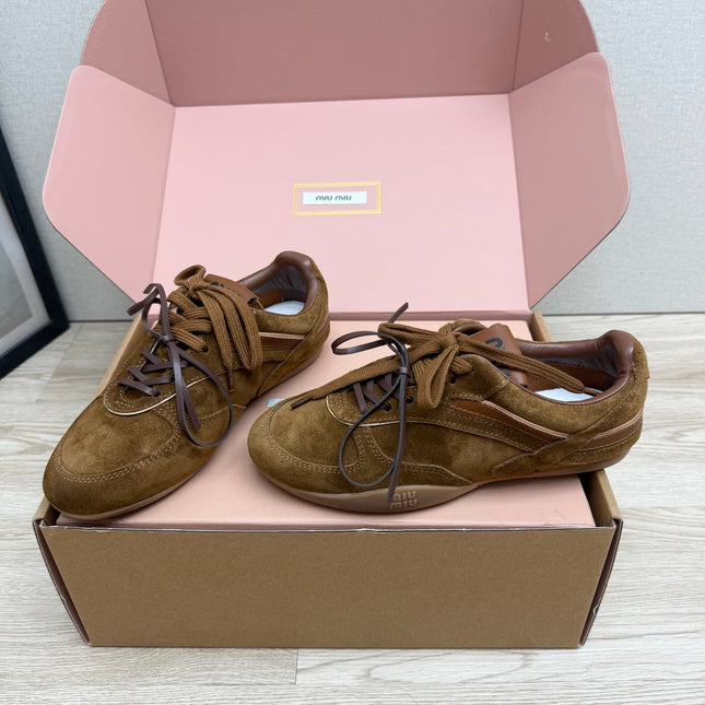 MIUMIU 26S SNEAKERS IN BROWN SUEDE STYLE 10