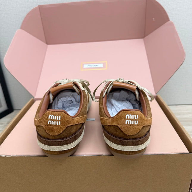 MIUMIU 26S SNEAKERS IN BEIGE MIX BROWN SUEDE